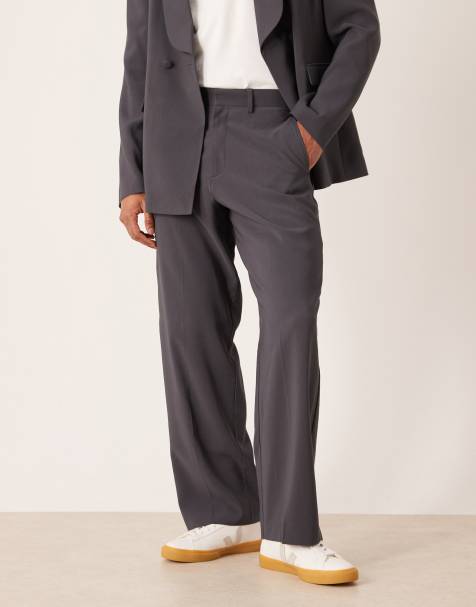 ASOS DESIGN wide leg tuxedo trouser in charcoal