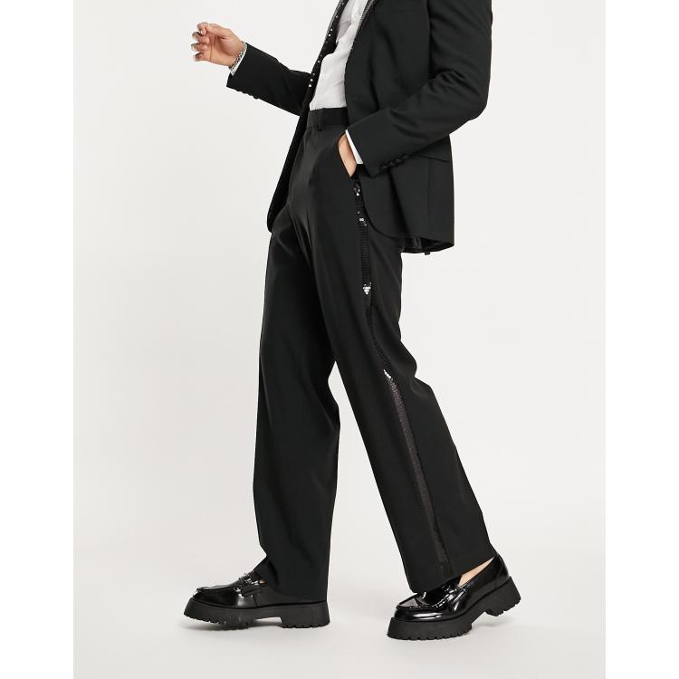 Womens black tuxedo hot sale pants with black stripe