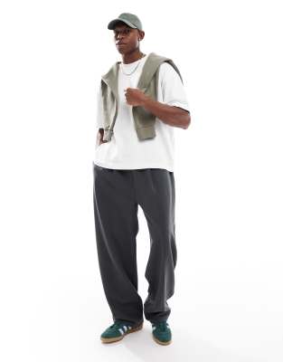 wide leg twill jersey sweatpants with pintucks in washed black-Gray