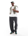 [ASOS DESIGN] ASOS DESIGN wide leg twill jersey trackies with pintucks in washed black-Grey M Asphalt