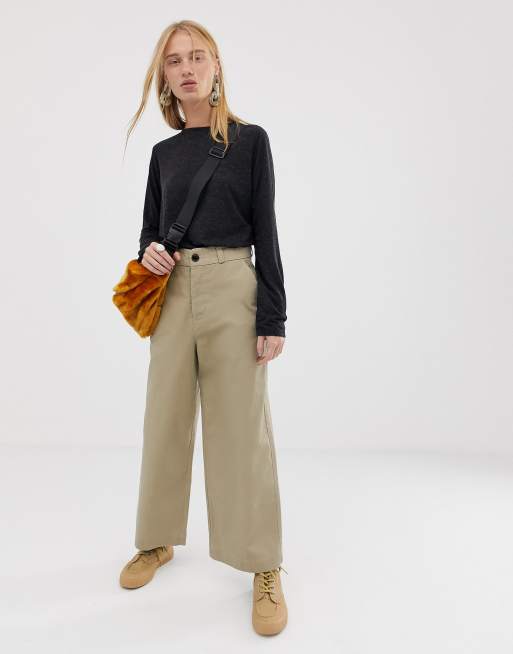 wide leg twill pants