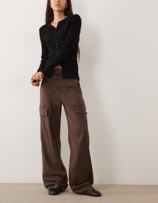 Asos Design Wide Leg Utility Cargo Trouser In Brown