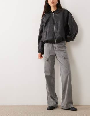 Asos Design Wide Leg Utility Cargo Trouser In Gray