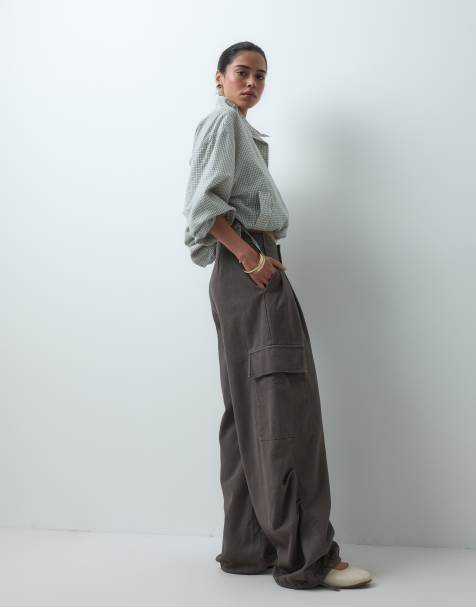 ASOS DESIGN wide leg utility pants in chocolate - view 1