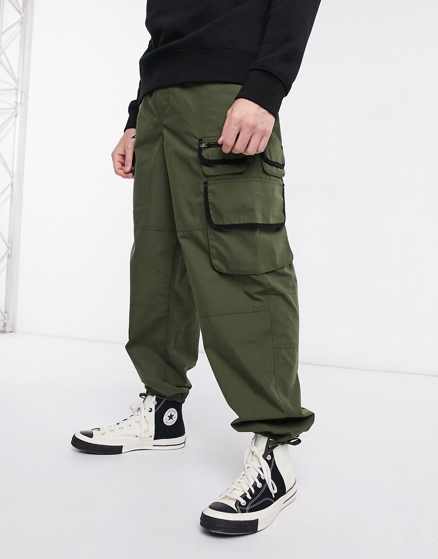 ASOS DESIGN wide leg utility pants in khaki-Green