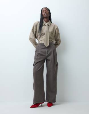 Asos Design Wide Leg Utility Trouser In Brown