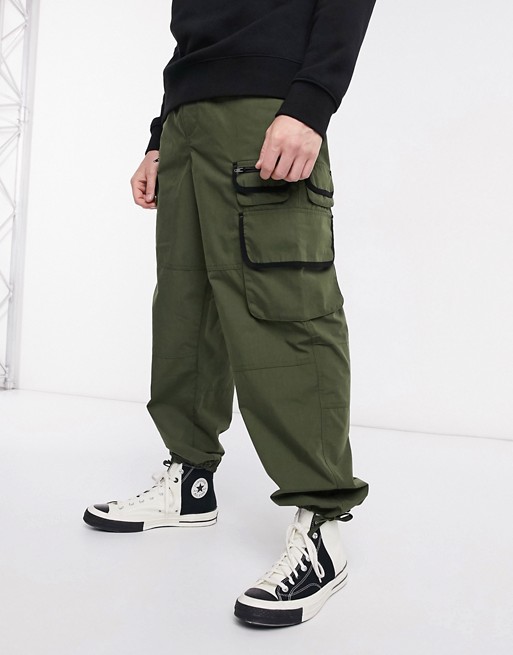 ASOS DESIGN wide leg utility trousers in khaki