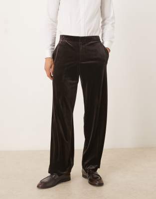 Asos Design Wide Leg Velvet Dress Pants In Black
