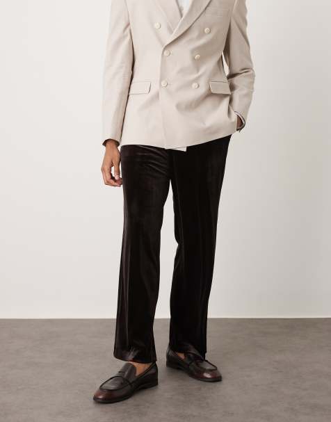ASOS DESIGN wide leg velvet dress pants in dark brown - view 1