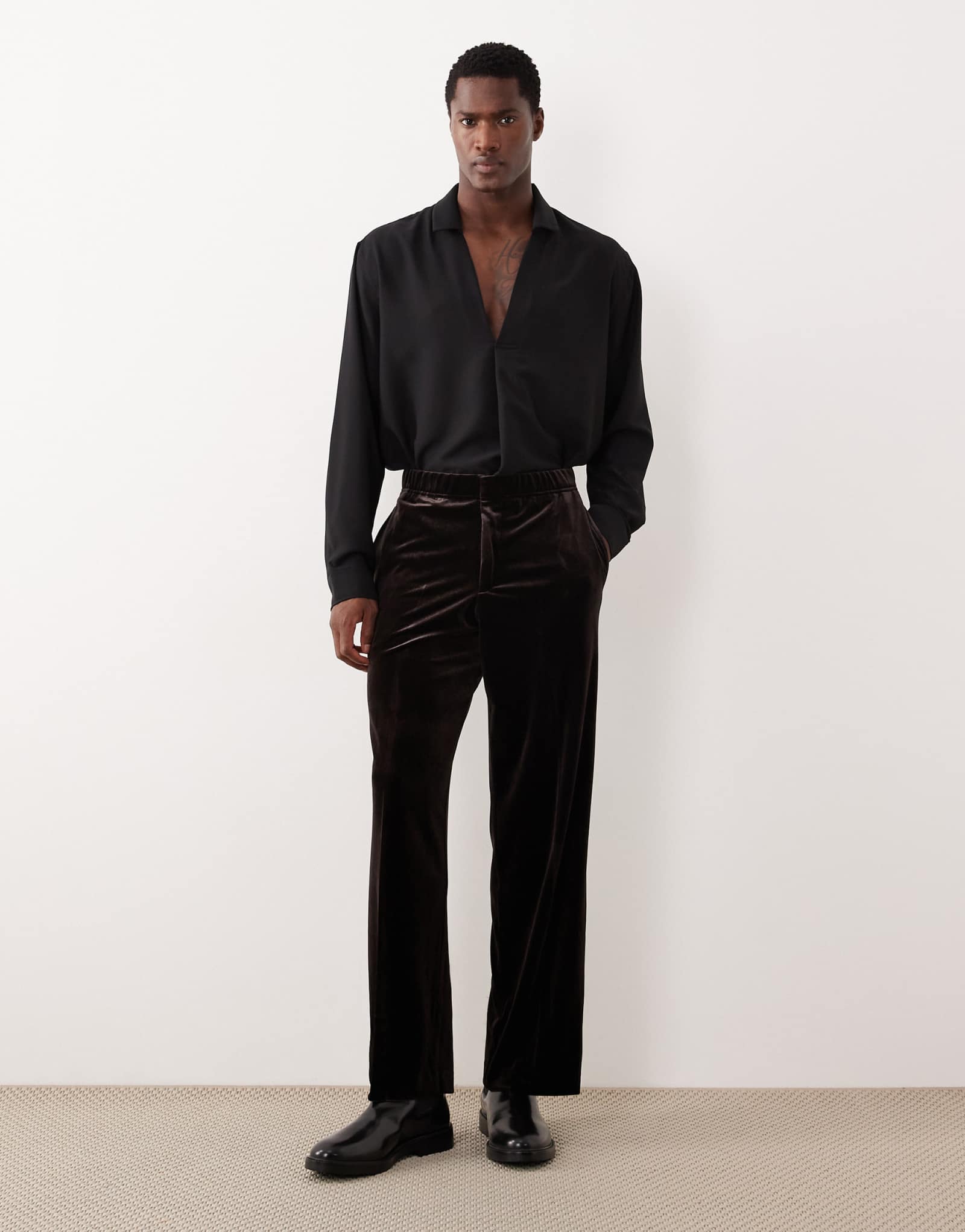 Дизайнерские широкие бархатные брюки ASOS темно-коричневого цвета