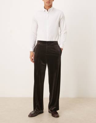 Asos Design Wide Leg Velvet Dress Pants In Black