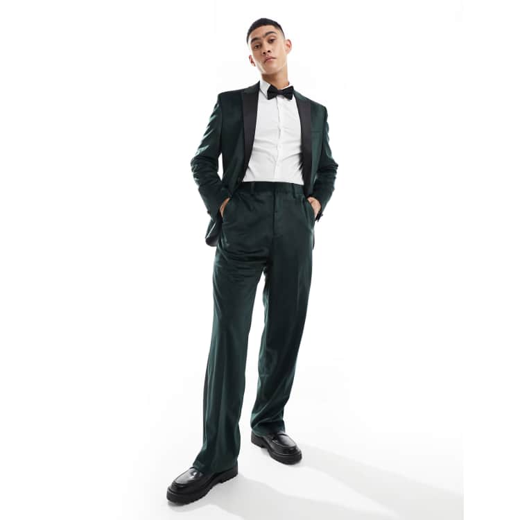 ASOS DESIGN wide leg velvet tuxedo suit pants in green ASOS