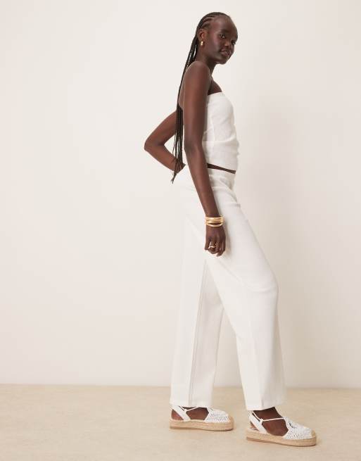 ASOS DESIGN wide leg waffle pants in cream, 2 of 5