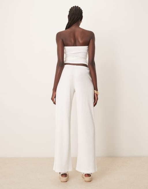 ASOS DESIGN wide leg waffle pants in cream, 4 of 5
