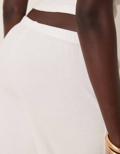 ASOS DESIGN wide leg waffle pants in cream, 5 of 5
