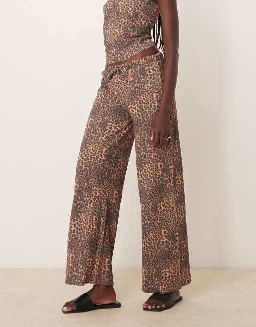 ASOS DESIGN wide leg waffle pants in leopard print - part of a set, 2 of 5