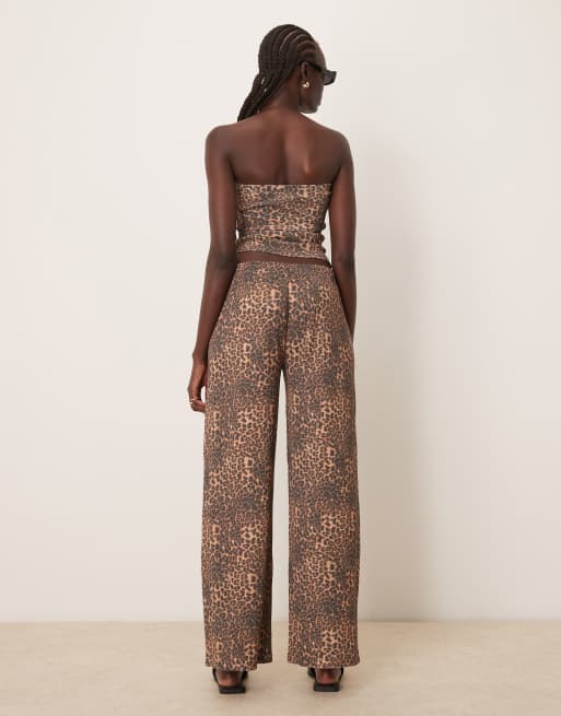 ASOS DESIGN wide leg waffle pants in leopard print - part of a set, 4 of 5