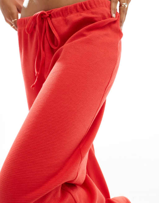 ASOS DESIGN wide leg waffle pants in red (part of a set), 4 of 5