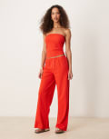 [ASOS DESIGN] ASOS DESIGN wide leg waffle pants in red L RED