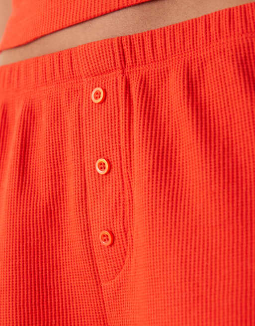 ASOS DESIGN wide leg waffle pants in red, 3 of 5