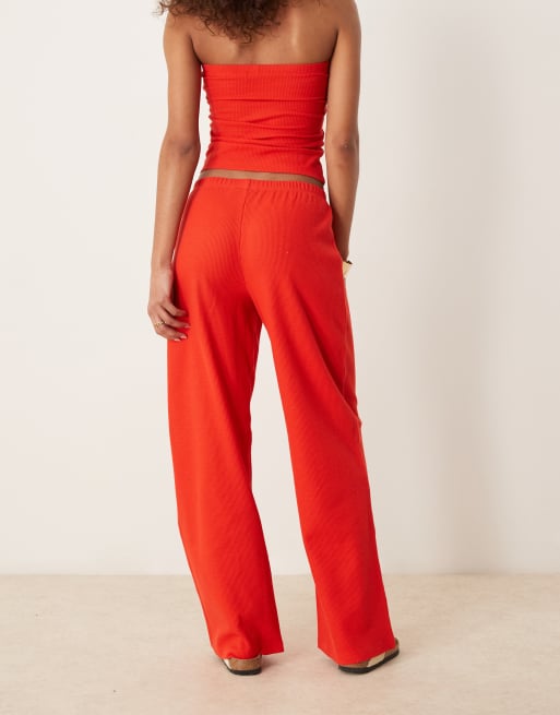 ASOS DESIGN wide leg waffle pants in red, 4 of 5