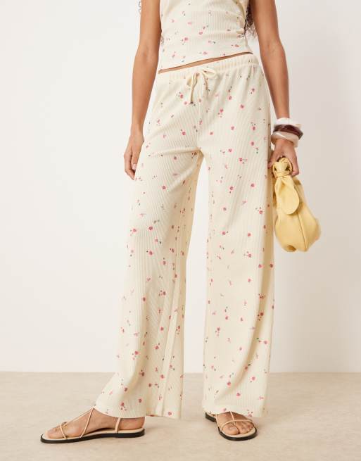 ASOS DESIGN wide leg waffle trouser co-ord in lemon ditsy print, 2 of 5