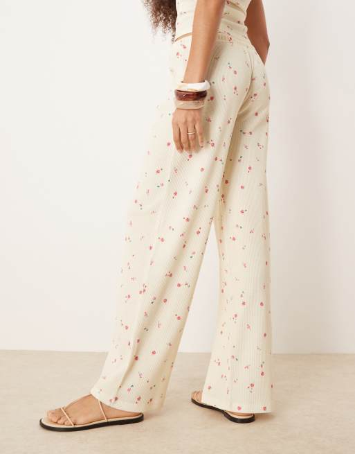 ASOS DESIGN wide leg waffle trouser co-ord in lemon ditsy print, 5 of 5