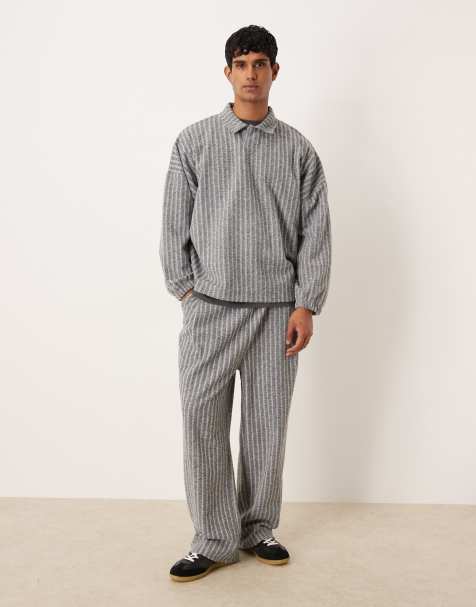 ASOS DESIGN wide leg wool look sweatpants in gray - part of a set - view 1