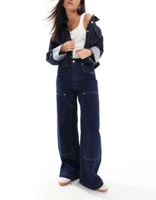 wide leg workwear jeans in inky wash-Blue