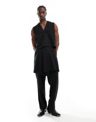 ASOS DESIGN wide leg wrap skirt suit trouser in black