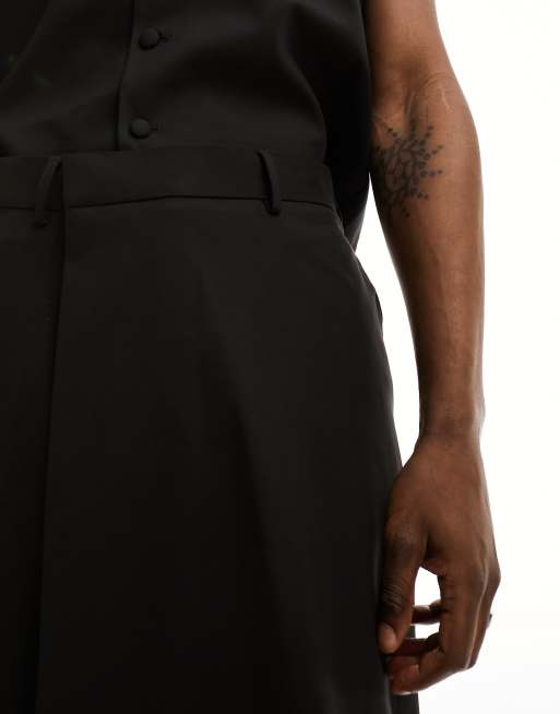 ASOS DESIGN wide leg wrap skirt suit trouser in black, 2 of 5