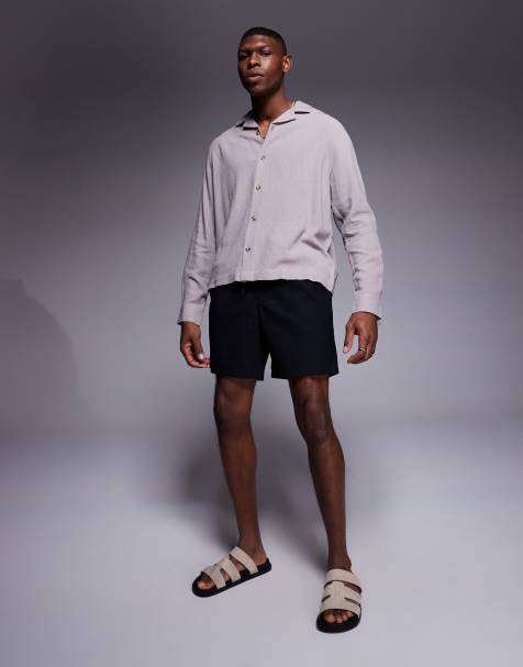 ASOS DESIGN wide linen blend shorts in black - view 1