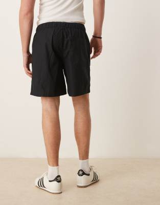 Asos Design Wide Linen Blend Shorts In Black