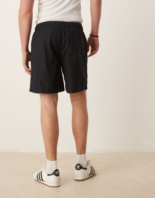 ASOS DESIGN – Weite Shorts aus Leinenmix in Schwarz