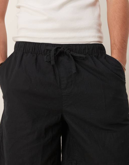 ASOS DESIGN – Weite Shorts aus Leinenmix in Schwarz