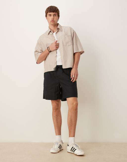 ASOS DESIGN – Weite Shorts aus Leinenmix in Schwarz