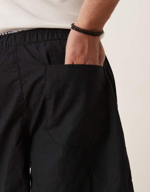 ASOS DESIGN – Weite Shorts aus Leinenmix in Schwarz