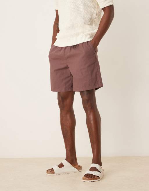 ASOS DESIGN wide linen blend shorts in brown