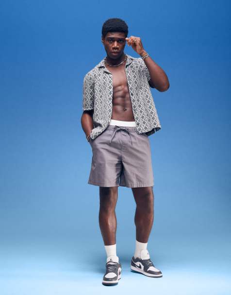 ASOS DESIGN wide linen blend shorts in grey - view 1