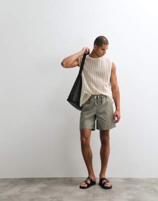 Asos Design Wide Linen Blend Shorts In Green
