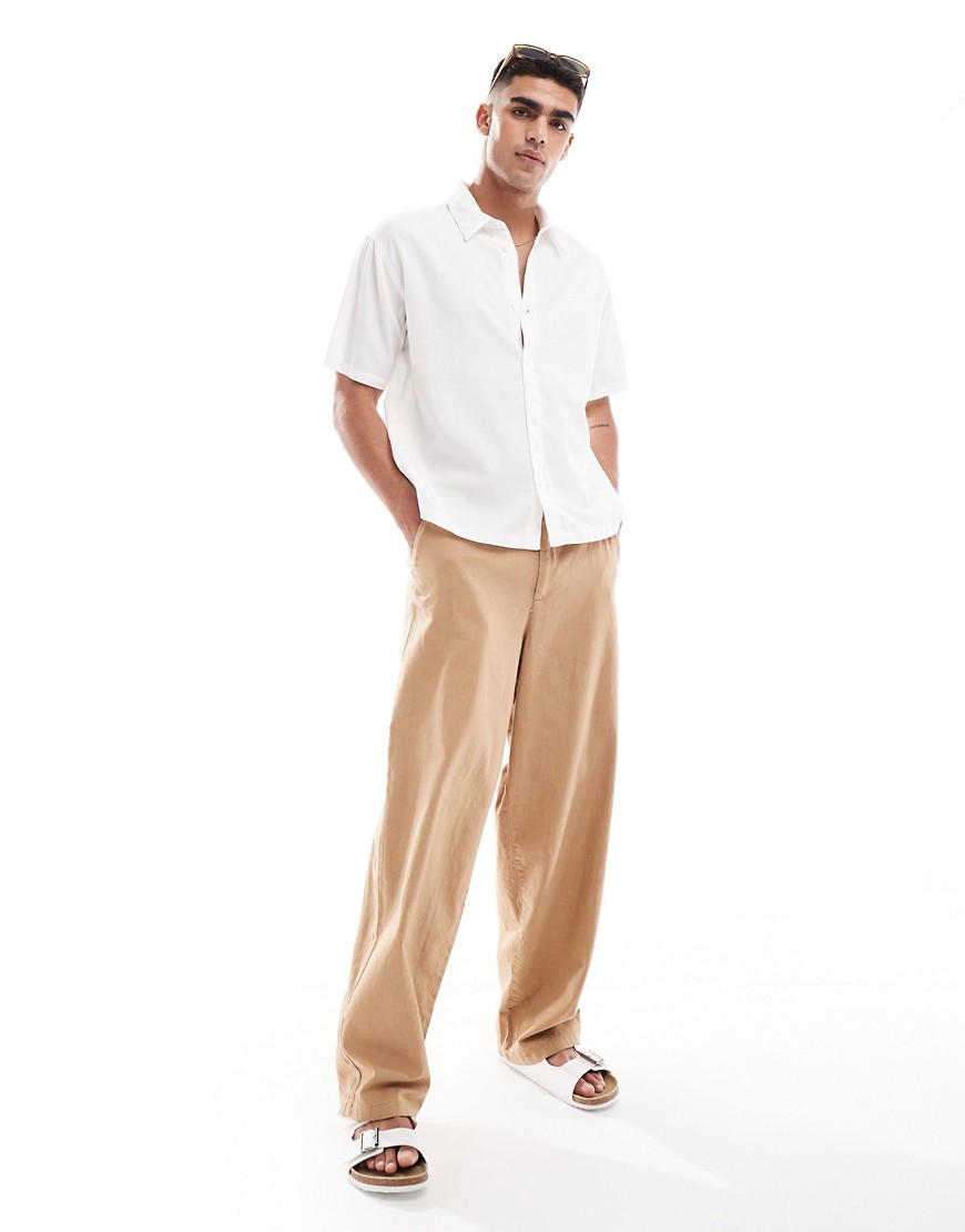Asos Design Wide Linen Mix Chino Pants In Brown