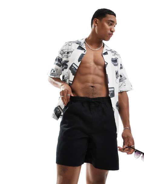 ASOS DESIGN wide linen shorts in black - view 1
