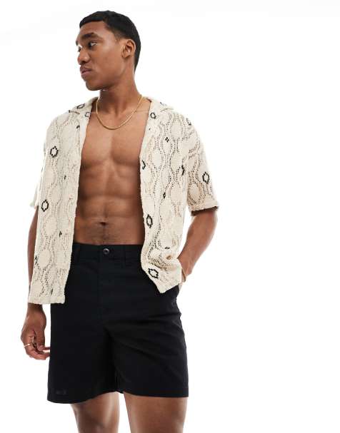 ASOS DESIGN wide linen shorts in black - view 1