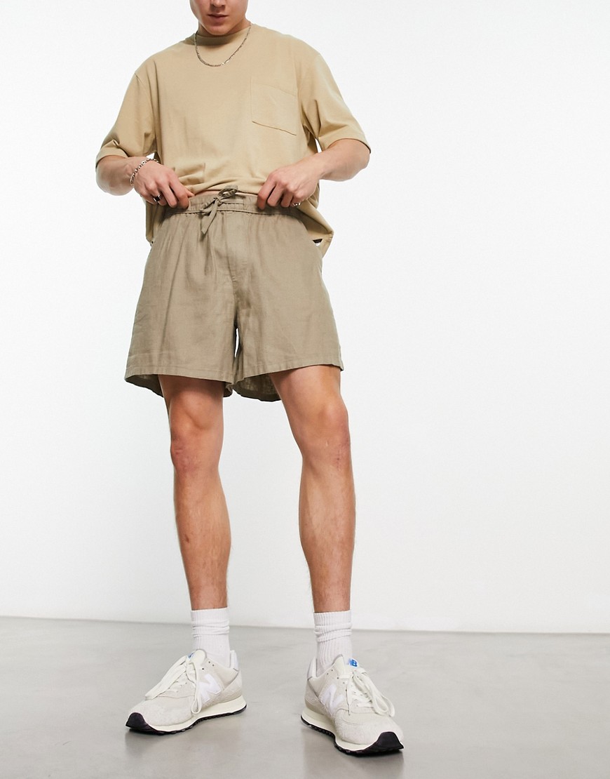 ASOS DESIGN wide linen shorts in shorter length in brown - GREY