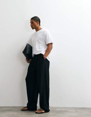 Asos Design Wide Log Pleated Sweatpants In Black