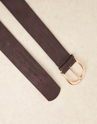 Asos Design Wide Low Waisted Belt In Brown