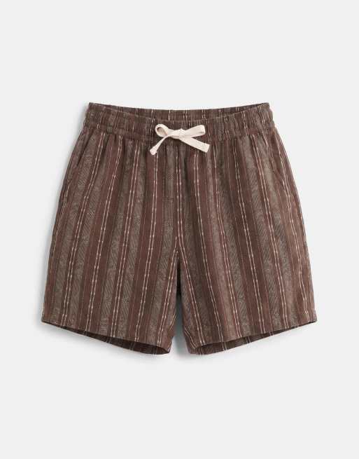 ASOS DESIGN wide mid length elasticated shorts in brown stripe (part of a set), 6 of 9
