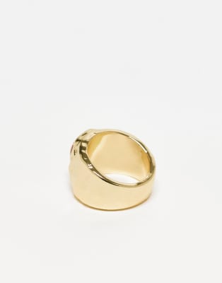 Asos Design Wide Molten Ring With Amber Stone-gold In Gold