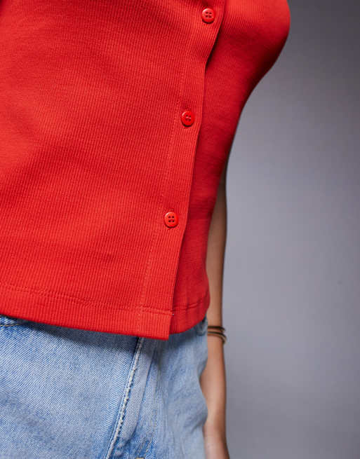 ASOS DESIGN wide neck button up tank top in red