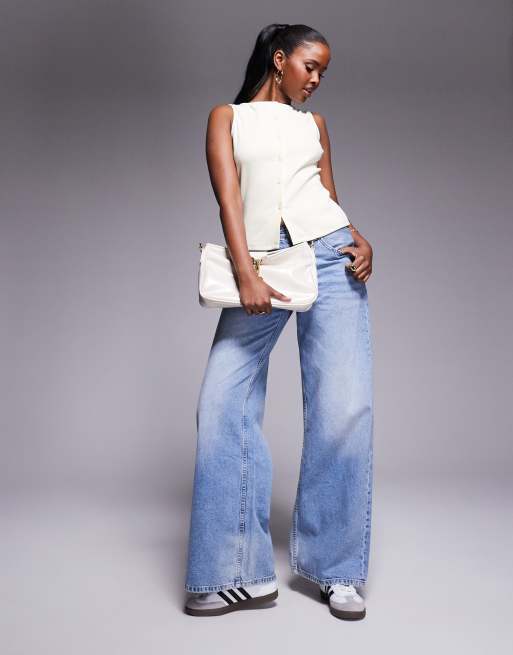 ASOS DESIGN wide neck ribbed button through tank top in buttermilk, 4 of 4